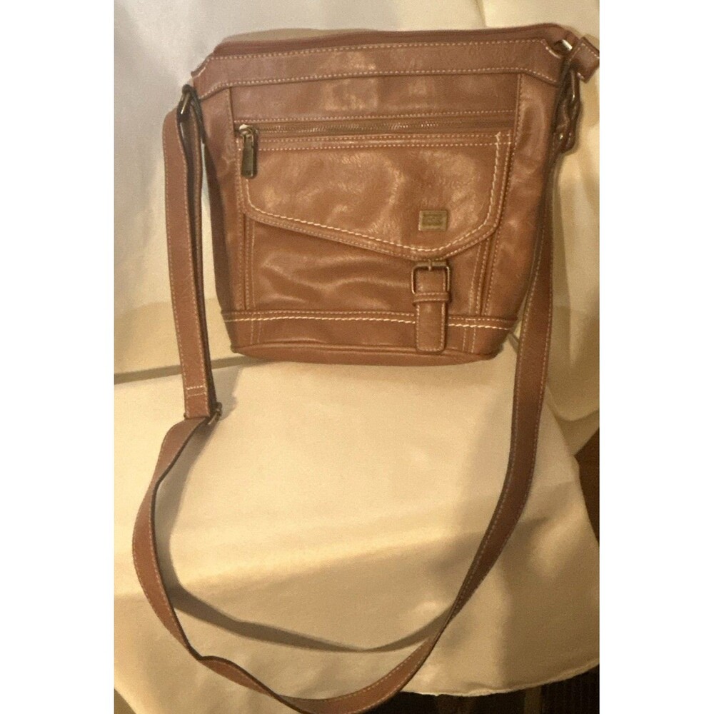 Bolo Leather Crossbody Bag Brown Shoulder Purse Zip Buckle Medium Pockets